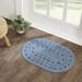 VHC Brands Celeste Farmhouse 20 x30 Accent Rug Blue Recycled Plastic (PET) Geometric Water-Resistant Oval Floor Decor