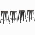 ZAFLY 26 Backless Bar Stool with Wood Seat Industrial Style Counter Height Barstool Indoor/Outdoor Stackable Bar Chair Set of 4 (Gun Grey)