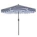 Kepooman 9 ft Solar Umbrella Patio Umbrella Table Market Umbrella with Push Button Tilt and Crank for Garden Deck Backyard Pool and Beach Blue and White Stripes [Umbrella Base is not Included]