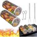 Grill Basket 2 PCS Rolling Grilling Baskets for Outdoor Grilling Bbq Grill Grilling Basket Cylinder.Barbeque Stainless Steel Accessories for Fish Shrimp Meat Vegetables Fries Fathers day gifts