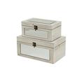 Contemporary Home Living Set of 2 White Contemporary Sized Mirrored Storage Boxes 11.75