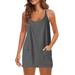 QUYUON Womens Rompers Dress with Shorts Clearance Athletic Dresses for Women Sleeveless Scoop Neck Shorts Rompers Jumpsuits Pockets One-Piece Summer Outfits Tennis Dress Workout Dresses Gray_A L