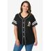 Plus Size Women's Disney Mickey Mouse Black Baseball Jersey Button Down Shirt by Disney in Black (Size 1X (14-16))