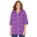 Plus Size Women's Jeweled-Neck Twin Print Tunic by Catherines in Deep Grape Floral Geo (Size 1X)