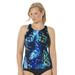 Plus Size Women's Chlorine Resistant High Neck Racerback Tankini Top by Swimsuits For All in Green Palm (Size 32)