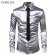 Silber Seide Hemd + Krawatte Set Herren Satin Glatte Smoking Shirts Casual-Taste Unten Männer Kleid