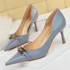 BIGTREE Schuhe, elegante Damen-Pumps, Metallknopf, Kitten-Heels, Damenschuhe,