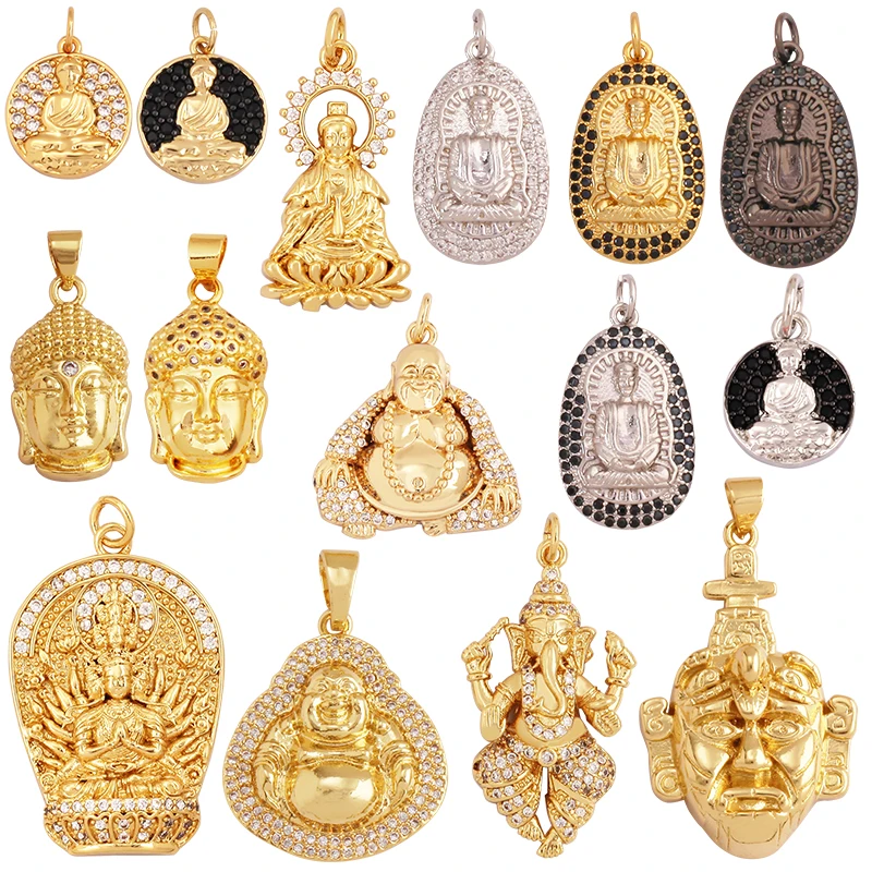 Maitreya Sakyamuni Buddha Religiöser Charm-Anhänger, Micro Pave Klare Zirkonia 18K Gold Halskette Handgefertigter Schmuck Versorgung L02