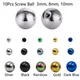 10 stücke Mix Farben Edelstahl Ersatz Bälle Körper Schmuck Piercing Barbell Teile 16g 14g Ball Top