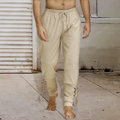 Piratenhose für Herren, Gothic-Wikinger-Kostüm, Renaissance, mittelalterliche Hose, Kordelzug, Hose, Image
