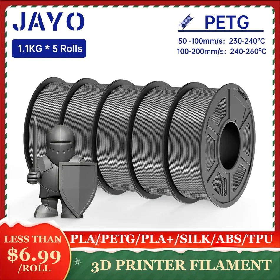 JAYO PLA Meta / ABS / PETG / SEIDE / PLA-Filament 1,75 mm 5 Rollen 3D-Drucker 100 % keine Blasen für FDM DIY Geschenkmaterial Schneller Versand Image