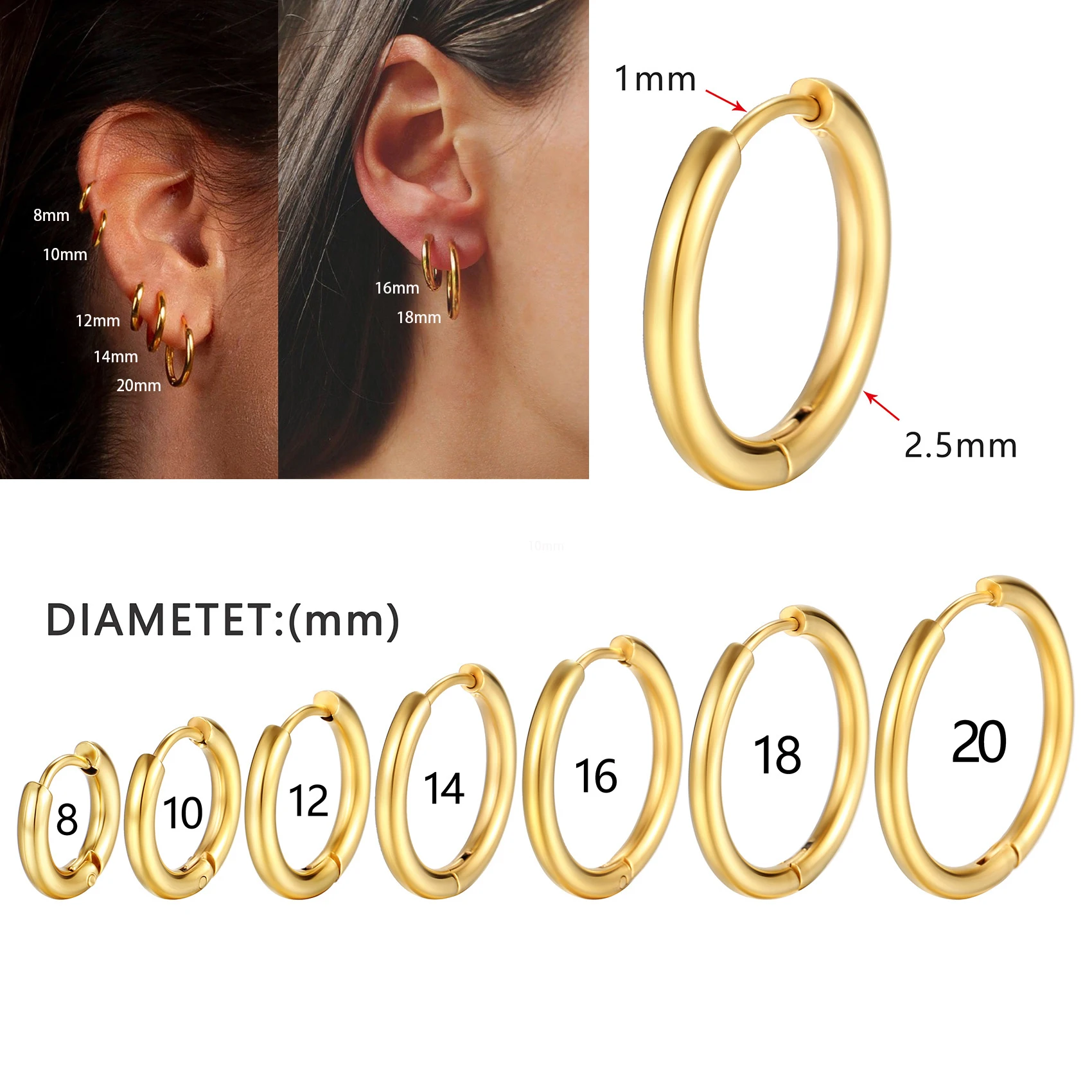 1Pairs/2Pcs Kleine Hoop Ohrringe Frauen Männer Gold Silber Farbe Edelstahl Runde Kreis Pendientes Mujer 2023 anti-allergie Image