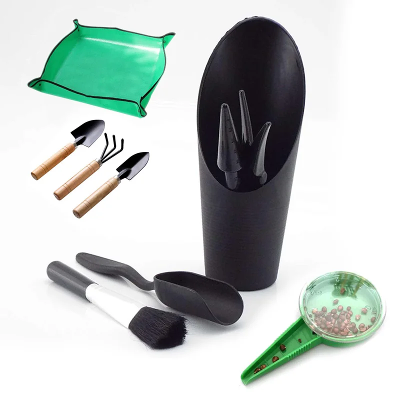 Garten-Pflanzgefäß-Werkzeug-Sets, DIY-Blumentopf, Pflanzen, Kindergarten, Topftablett, Schaufel, Rechen für Bonsai, Sukkulenten, Transplantation, Sämling, Aussaat Image