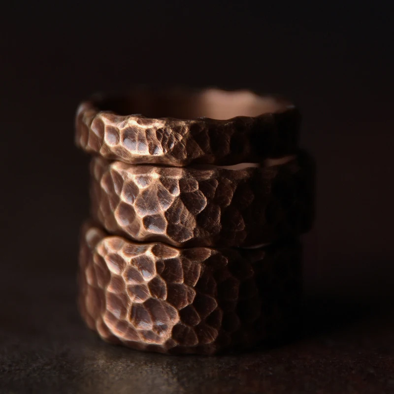 Tibetischen Hand Geschlagen Solide Kupfer Ring Gehämmert Vintage Prozess Schwarz Smithed Größe Einstellbare Retro Punk Straße für Männer Frauen Image