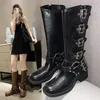 Frau Stiefel kniehohe Platte aus Nieten Frühling Sommer Ritter Kampf Gothic elegante mittlere Ferse Damenschuhe Motorrads chuhe