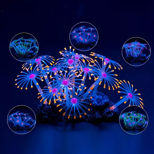 1Pcs Silikon Glowing Künstliche Aquarium Aquarium Korallen Pflanzen Ornament Unterwasser Haustiere