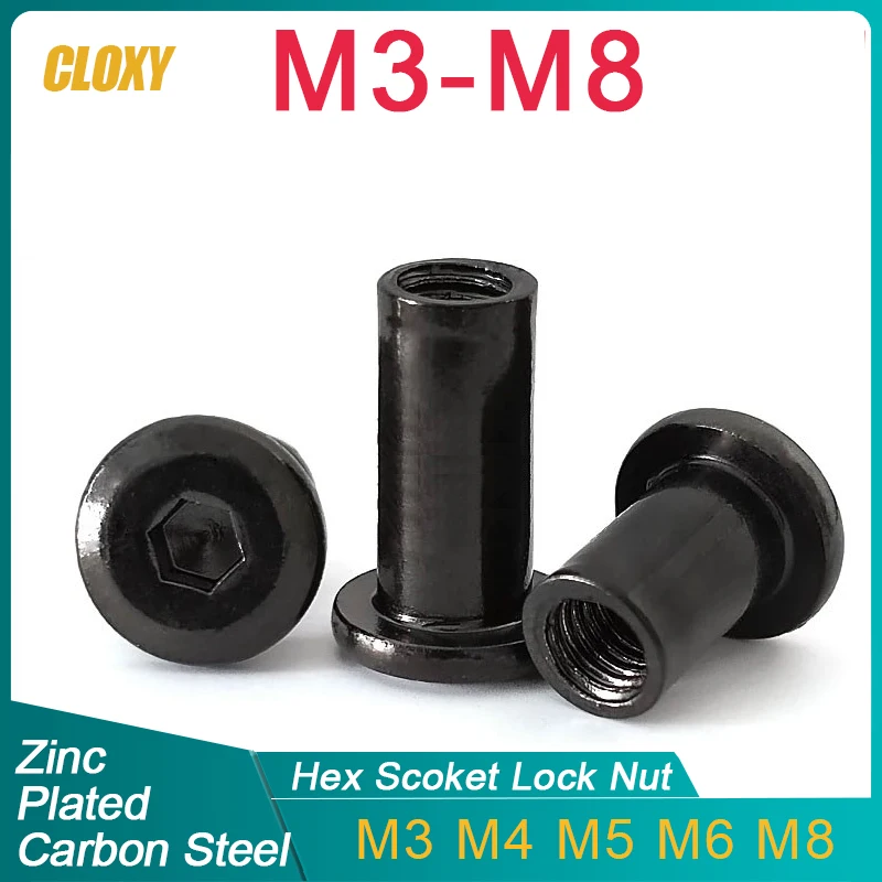 50/20/10PCS M3 M4 M5 M6 M8 Schwarz Carbon Stahl Große Flache Hex Innensechskant Niet stecker Einsatz Joint Hülse Kappe Mutter Image
