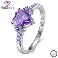 HuiSept Mode Ring 925 Silber Schmuck Herz Form Amethyst Edelstein Ringe für Weibliche Hochzeit