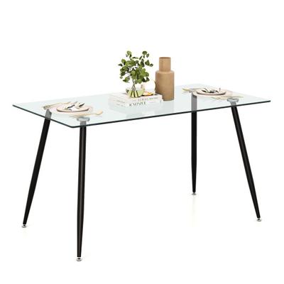 Costway Modern Glass Rectangular Dining Table with Metal Legs-Black