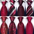 Hi-Tie Burgundy Paisley Striped Silk Wedding Tie For Men New Design Mens Necktie Hanky Cufflinks Set