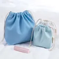 27*20cm Solid Drawstring Bag Pockets Eco Reusable Canvas Shopping Bags Women Travel Storage Bag