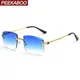 Peekaboo gradient lens metal sunglasses rimless square blue uv400 high quality brown women sun