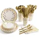 White Gold Wedding Party Supplies Disposable Dinnerware White Paper Plates Cups Gold for Baby