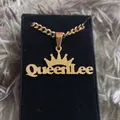 Customized Movable Big Pendant Crown Name Necklace Stainless Steel Bead Chain Personalized Nameplate