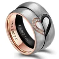 Rose Gold/Black Color Heart Couple Rings Stainless Steel Couples Lovers Love Promise Ring For Men