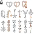 Reversed Bar Belly Button Rings Dangle Flower Star Navel Ring Surgical Steel Belly Piercing Jewelry