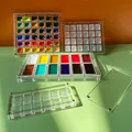 Empty Acrylic Watercolor Box Palette 24/36 Grid Portable Paint Tray Dust-proof Magnetic Transparent