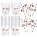 Team Bride Tribe Cups Bridal Shower Bachelorette Party Plastic Drinking Cup Rose Gold Hen Party