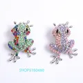 Rhinestone Cute Frog Metal Brooch Rhodium Plated Women Crystal Breast Pin Lady Corsage Sweater