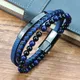 2021 Blue Stone Bracelet Genuine Blue Leather Braided Bracelet Stainless Steel Magnetic Clasp Tiger