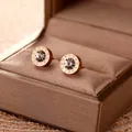 Luxury Titanium Steel Zircon Roman Numerals Stud Earrings for Women Female Jewelry