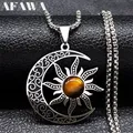 Witch Moon Sun Pentagram Necklace Stainless Steel Stone Occult Luna Crescent Wicca Necklaces Jewelry