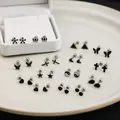 Fashion Black Drop Oil Stainless Steel Earrings For Women Classic Mini Butterfly Heart Cross Flower