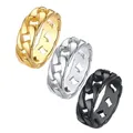 Men\\'s Simple Fashion Gold Color Silver Color Black Creative Hollow Cuban Chain Single Ring Ring
