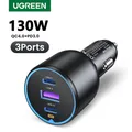 UGREEN 130W USB C Car Charger For Xiaomi iPhone 15 Samsung Galaxy S24 Laptops Tabet PD3.0 Fast