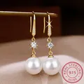 2023 new fashion s925 sterling silver gold freshwater pearl pendant earrings women's simple classic