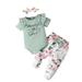 9 Months Infant Baby Girls Clothes Baby Girls Outfits 9-12 Months Infant Baby Girls Short Sleeve Romper Top Floral Pants Headband 3PCS Set Green