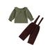 Toddler Baby Girl 2Pcs Fall Outfits Long Sleeve Doll Collar Tops + Suspender Pants Set