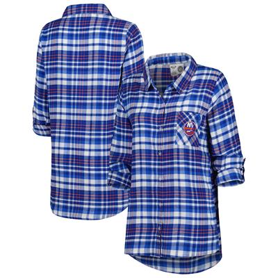 Damen-Nachthemd „Concepts Sport Royal New York Islanders Mainstay“ aus Flanell mit durchgehenden Knöpfen und langen Ärmeln Image