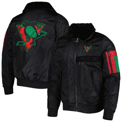 Schwarze Starter x Ty Mopkins Pittsburgh Penguins Black History Month Varsity-Jacke mit durchgehendem Reißverschluss für Herren Image
