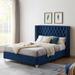 Modern Velvet Upholstered Bed with Button-Designed Headboard and Strong Wooden Slats, Easy Assembly, Queen Size