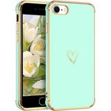 iPhone SE 2022 Case iPhone SE 2020 Case Electroplated iPhone SE(3rd /2nd Gen) 4.7 inch Phone Case Love Heart Case Soft TPU Protective Flexible iPhone SE 2022/2020 Phone Case Mint Green