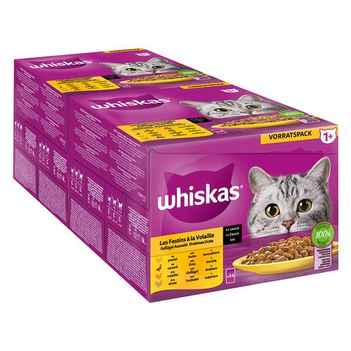 96x 85g Megapack Whiskas 1+ Adult Frischebeutel Geflügel Auswahl in Sauce Katzenfutter nass