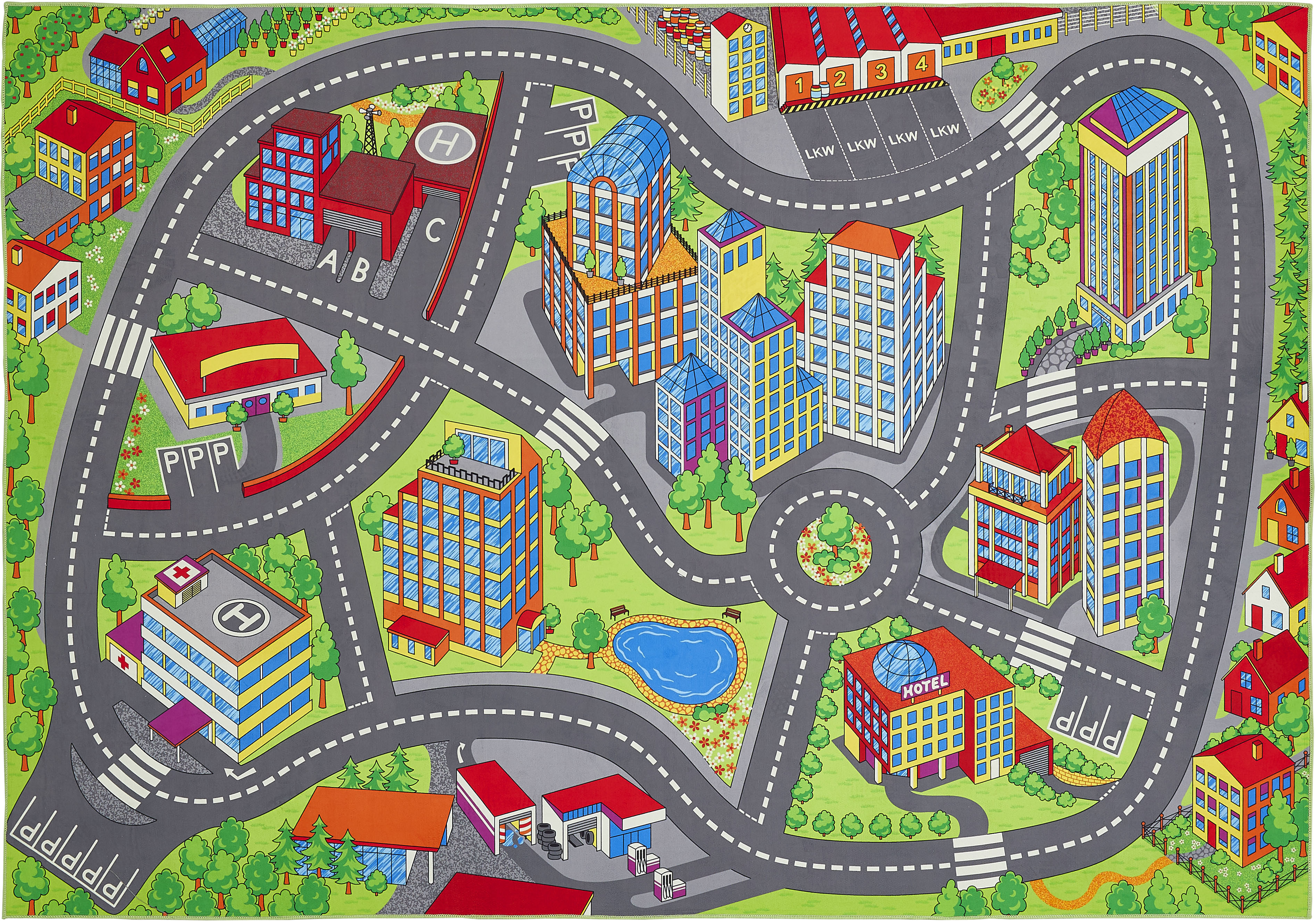 Kinderteppich ANDIAMO "Street", bunt (multi), B:140cm H:5mm L:200cm, Obermaterial: 100% Polyester, Teppiche, Kinderteppich, Straßen-Spiel-Teppich, weiche Spielunterlage, rutschhemmend