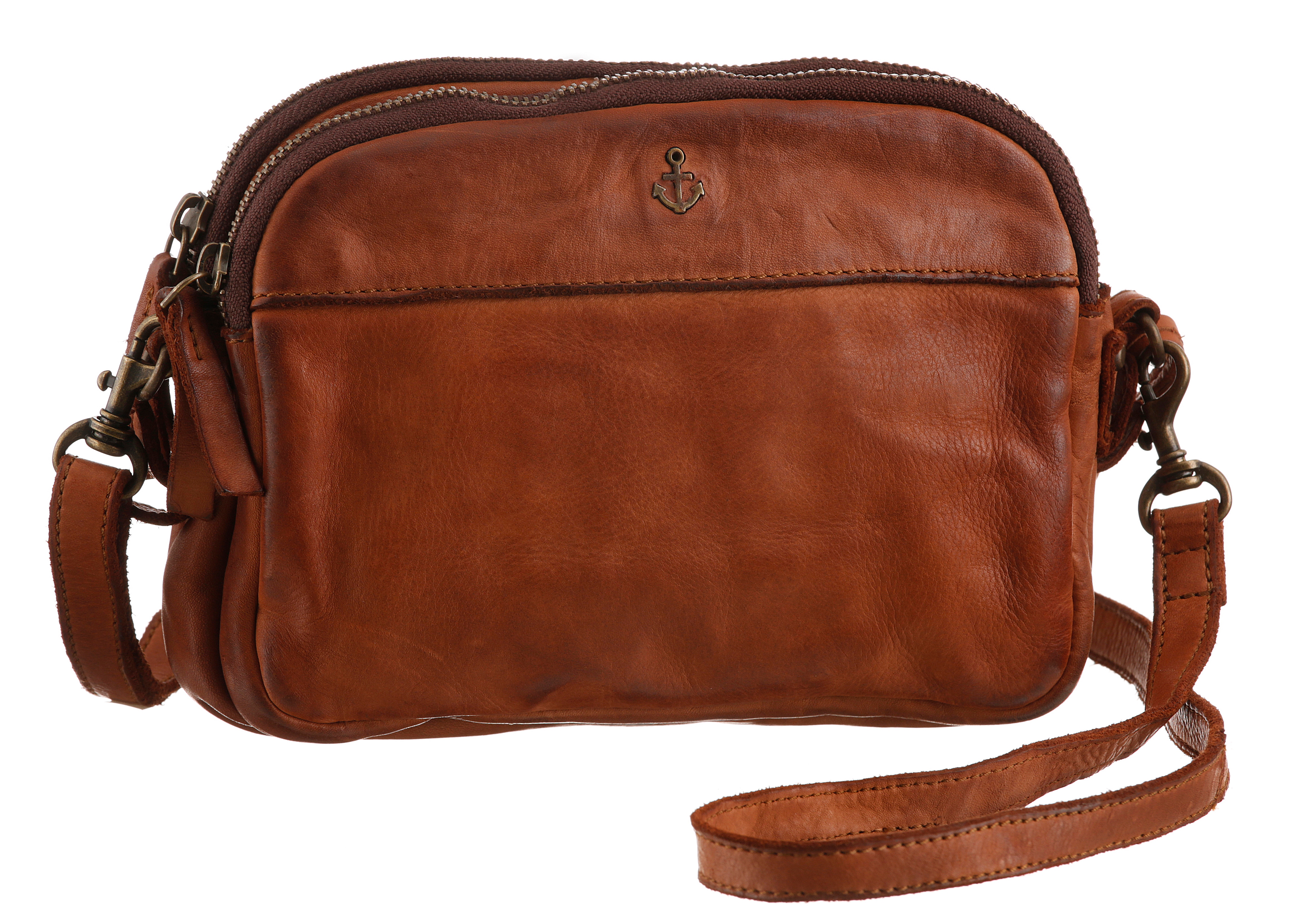 Umhängetasche HARBOUR 2ND "Rieke", Damen, Gr. B/H/T: 23cm x 17cm x 8cm, braun (cognac), Leder, washed, Taschen, Schultertasche Handtasche Damen Tasche Damen