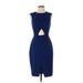 BCBGMAXAZRIA Casual Dress - Sheath: Blue Solid Dresses - Women's Size 4